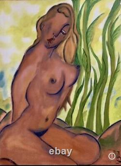 Old painting oil genre scene woman sitting couple embraced figurative signed