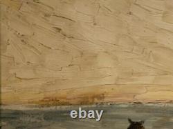 Old painting oil landscape horses Camargue genre scene circus people