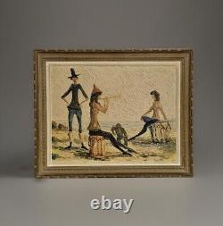 Old painting oil landscape horses Camargue lively scene Circky André Poirson