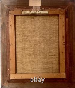 Old painting oil landscape path seaside pine forest signed V. Manago