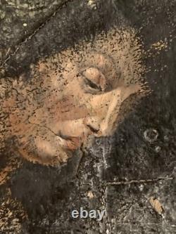 Old painting oil mixed composition sculpture bolts woman melancholy signed