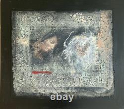 Old painting oil mixed composition sculpture bolts woman melancholy signed