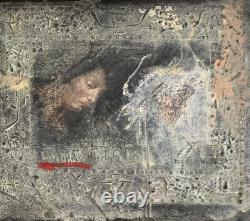 Old painting oil mixed composition sculpture bolts woman melancholy signed