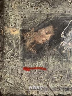 Old painting oil mixed composition sculpture bolts woman melancholy signed