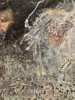 Old painting oil mixed composition sculpture bolts woman melancholy signed