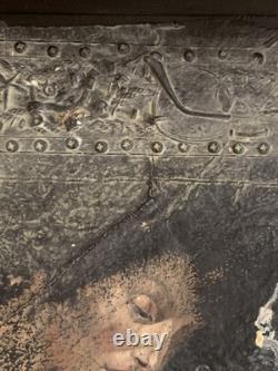 Old painting oil mixed composition sculpture bolts woman melancholy signed