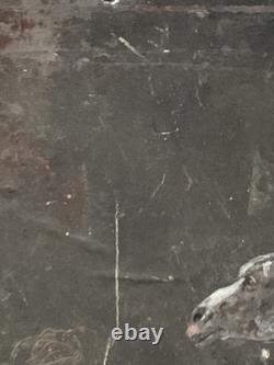 Old painting oil mixed composition sculpture horse rider signed Revest