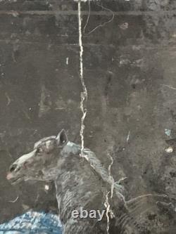 Old painting oil mixed composition sculpture horse rider signed Revest