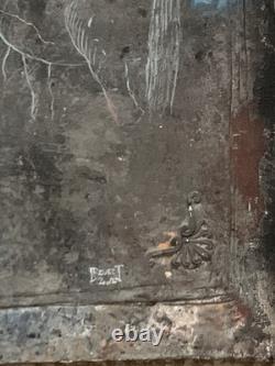 Old painting oil mixed composition sculpture horse rider signed Revest