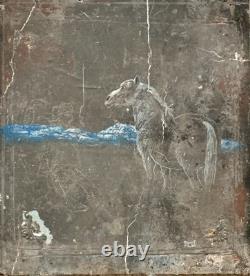 Old painting oil mixed composition sculpture horse rider signed Revest