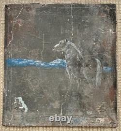 Old painting oil mixed composition sculpture horse rider signed Revest