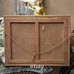 Old painting, oil on canvas, 19th century, fishing scene, gilded wooden frame