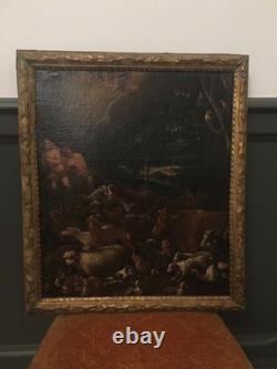 Old painting – oil on canvas – Adam and Eve in Paradise – 17th–18th century