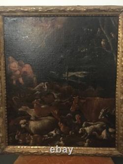 Old painting – oil on canvas – Adam and Eve in Paradise – 17th–18th century