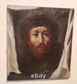 Old painting, oil on canvas, Christ with the Veil of Veronica, 18th century