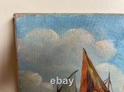 Old painting oil on canvas D P (early 20th century) marine