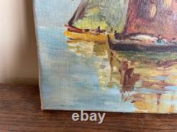 Old painting oil on canvas D P (early 20th century) marine