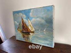 Old painting oil on canvas D P (early 20th century) marine