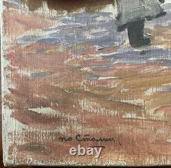 Old painting oil on canvas. School of Paris. Early 20th century. Haymaking.