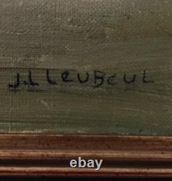 Old painting oil on canvas Village Church J. L. Leubeul 50s/70s