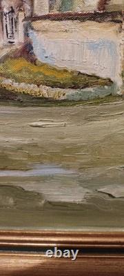 Old painting oil on canvas Village Church J. L. Leubeul 50s/70s