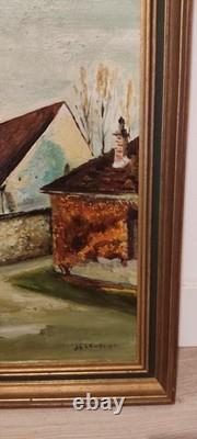 Old painting oil on canvas Village Church J. L. Leubeul 50s/70s