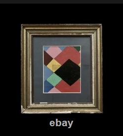 Old painting oil on canvas abstract geometric cubist composition