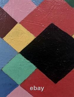 Old painting oil on canvas abstract geometric cubist composition