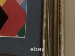 Old painting oil on canvas abstract geometric cubist composition