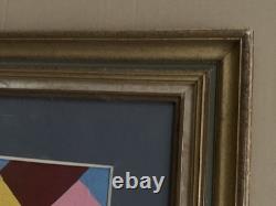 Old painting oil on canvas abstract geometric cubist composition
