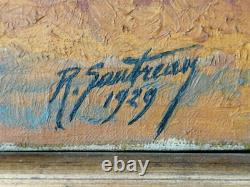 Old painting oil on canvas agricultural work harvest oil on canvas Gautreau