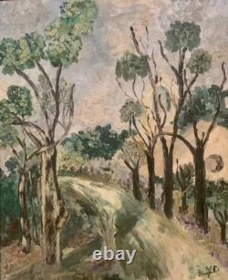 Old painting oil on canvas bucolic landscape impressionism signed