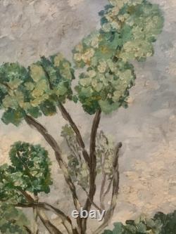 Old painting oil on canvas bucolic landscape impressionism signed