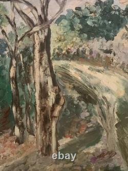 Old painting oil on canvas bucolic landscape impressionism signed