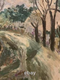 Old painting oil on canvas bucolic landscape impressionism signed