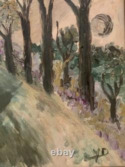 Old painting oil on canvas bucolic landscape impressionism signed