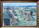 Old Painting Oil On Canvas By Anders Carl Hune (1894-1968) Harvest Landscape