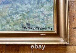 Old painting oil on canvas by Anders Carl Hune (1894-1968) Harvest landscape