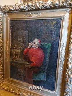 Old painting oil on canvas, cardinal Signed