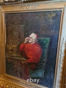 Old painting oil on canvas, cardinal Signed