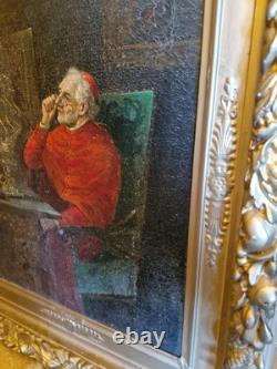 Old painting oil on canvas, cardinal Signed
