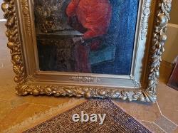 Old painting oil on canvas, cardinal Signed