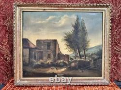 Old painting, oil on canvas, countryside landscape, H. Grandjean, 1881