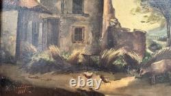 Old painting, oil on canvas, countryside landscape, H. Grandjean, 1881