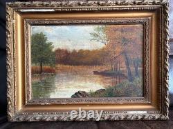 Old painting, oil on canvas, landscape from the 19th to early 20th century, signed