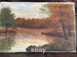 Old painting, oil on canvas, landscape from the 19th to early 20th century, signed