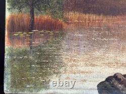 Old painting, oil on canvas, landscape from the 19th to early 20th century, signed