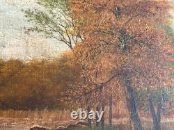 Old painting, oil on canvas, landscape from the 19th to early 20th century, signed