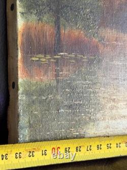 Old painting, oil on canvas, landscape from the 19th to early 20th century, signed