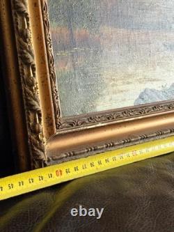 Old painting, oil on canvas, landscape from the 19th to early 20th century, signed